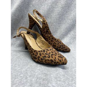 George Women’s Pump Heel Sling Back Faux Suede Leopard Print Point Toe Size 8